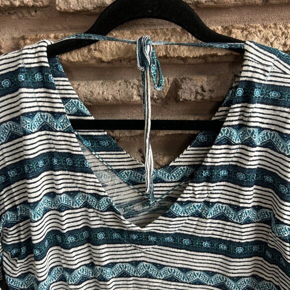 Lucky Brand Boho Striped V Neck Tie Back Long Sleeve Tee Size Small - Picture 6 of 7